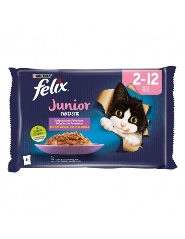 Comida Gato Felix Fantastic Junior Grelhados Em Gelatina (saquetas) 4x85gr