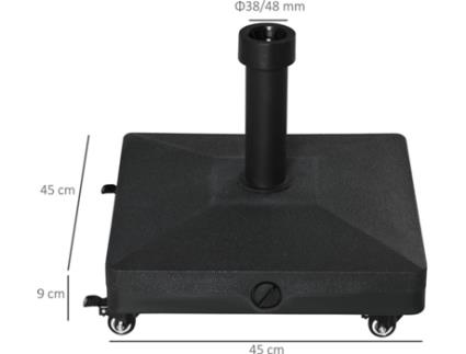 Outsunny Base para Chapéu de Sol Portátil Base para Chapéu de sol Recarregável com Rodas para Mastros de F3,8cm e F 4,8cm Preto