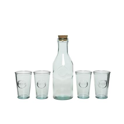 SET DE GARRAFA E 4 COPOS DE CRISTAL RECICLADO.