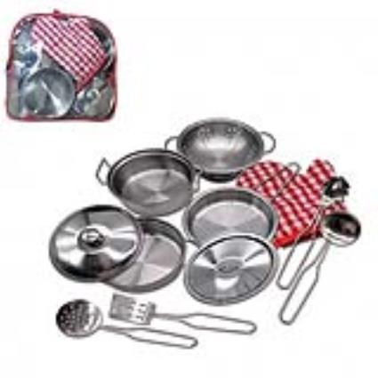 mochila com conjunto de utensílios de cozinha em aço inoxidável