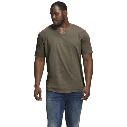 Camiseta De Manga Curta Split Neck Slim Fit XS Dusky Green