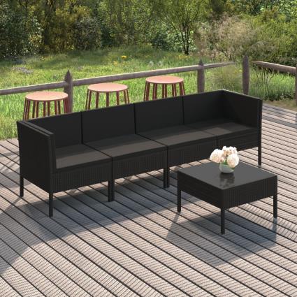 Conjunto Lounge de Jardim C/ Almofadões Vime Pe Preto 5 pcs