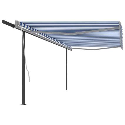 Toldo Retrátil Manual com Postes 5x3 M Azul e Branco