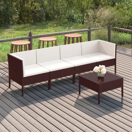 Conjunto Lounge Jardim C/ Almofadões Vime Pe Castanho 5 pcs