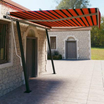 Toldo Retrátil Automático com Postes 4,5x3 M Laranja e Castanho