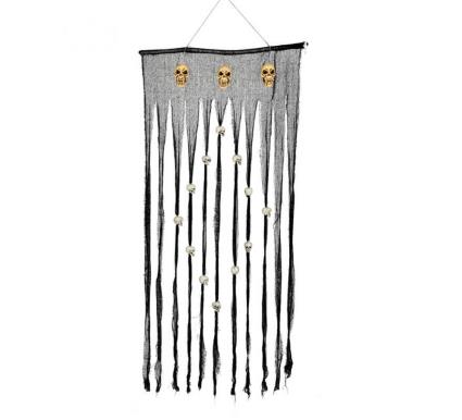 Decorações de Halloween  Cortina Preta com Caveiras (90x180 cm)