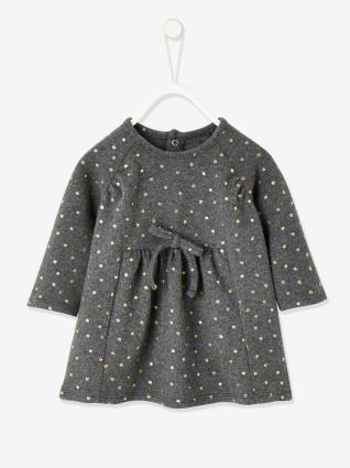 Vestido em malha, estampado irisado, para bebé menina cinzento escuro estampado