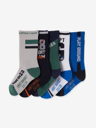 Lote de 5 pares de meias, playground, para menino, Oeko-Tex® verde medio liso com motivo