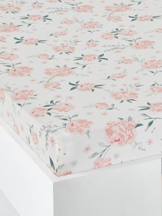 Lençol-capa para criança Água de Rosas, Oeko-Tex® branco claro estampado