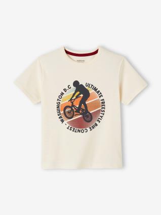 T-shirt de mangas curtas com motivos gráficos, para menino branco claro liso com motivo