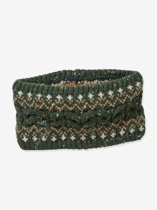 Gola snood em malha jacquard, para menino, Oeko Tex® verde escuro liso com motivo