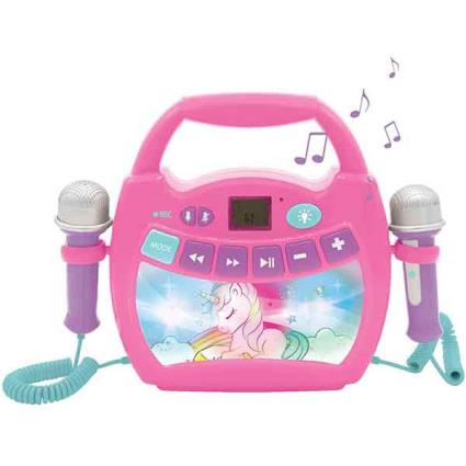 Alto-falante karaokê infantil com 2 microfones unicórnio
