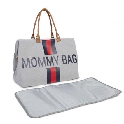 Bolsa cambiador Mommy Bag Cinza com Linhas Vermelhas e Azuis