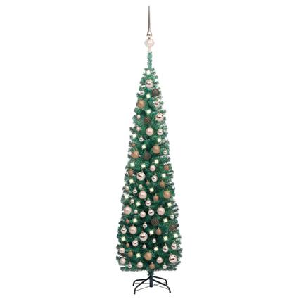 Árvore de Natal artificial fina c/ luzes LED/bolas 210 cm verde