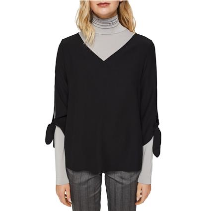 Esprit Blusa com decote em V, mangas 3/4