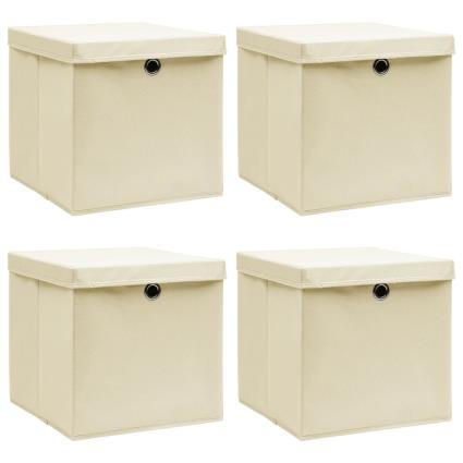 vidaXL Caixas de arrumação com tampas 4 pcs 32x32x32 cm tecido creme