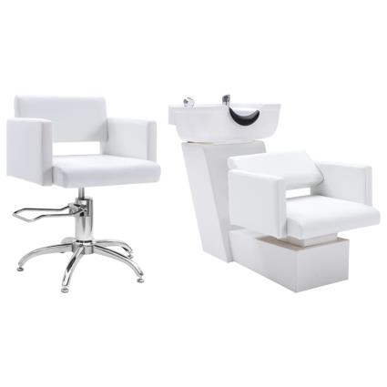 vidaXL Conj. rampa lavagem e cadeira de cabeleireiro couro artificial