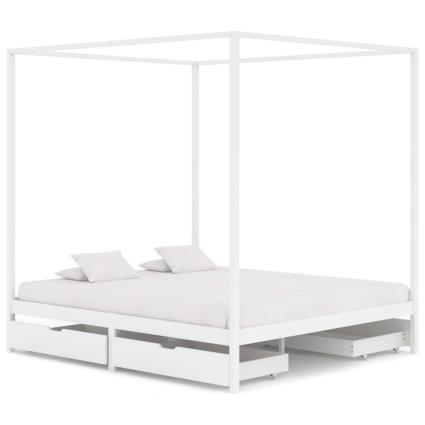 Estrutura cama dossel 4 gavetas 160x200cm pinho maciço branco