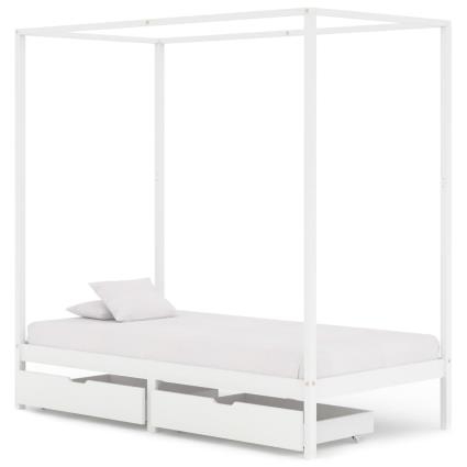 Estrutura cama dossel 2 gavetas 100x200cm pinho maciço branco