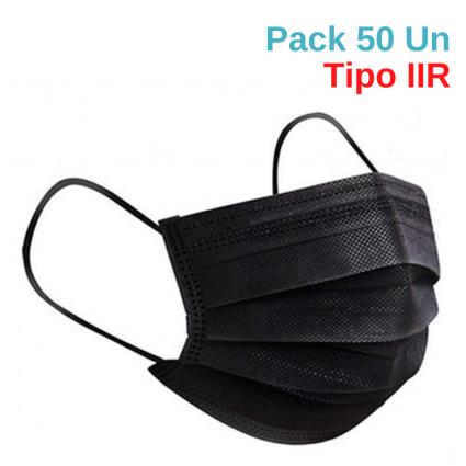 Pack 50 Máscaras Cirúrgicas Tipo IIR (PRETO)