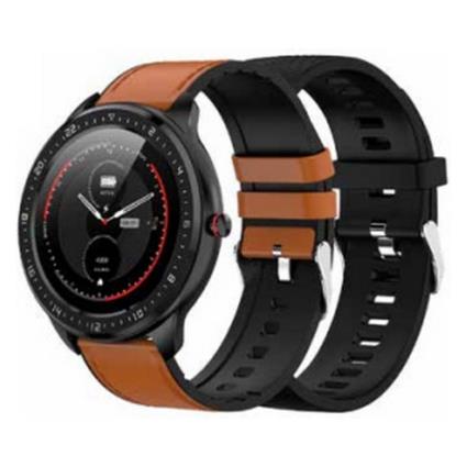 SMARTWATCH FULL TOUCH C/ 2 BRACELETES (PELE CASTANHA + SILICONE PRETO)