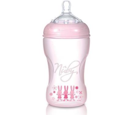 Jarro de fluxo médio nuby do estagio 2 da tetina de propileno 3M rosa 240ml