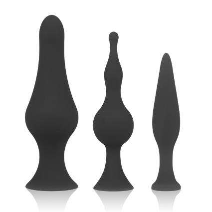 CONJUNTO DE PLUGUE ANAL DE SILICONE OHMAMA - PRETO