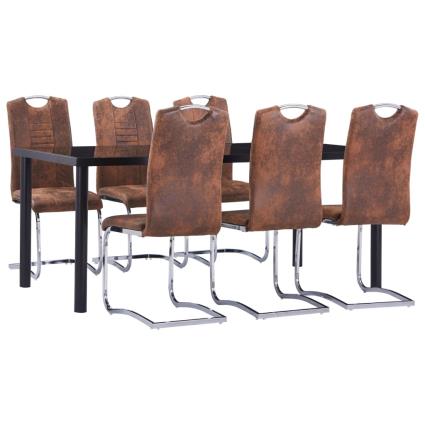 vidaXL 7 pcs conjunto de jantar camurça artificial castanho
