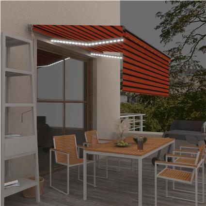 vidaXL Toldo autom. c/ estore/LED/sensor vento 3x2,5m laranja/castanho