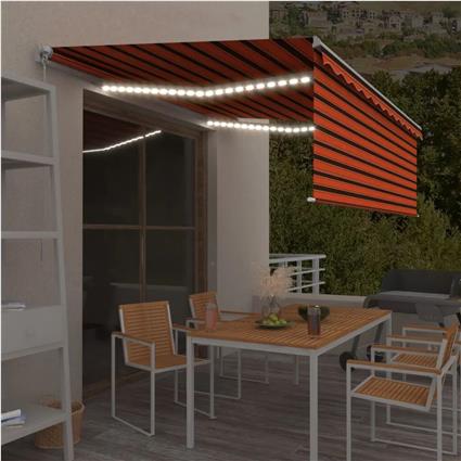 vidaXL Toldo retrátil manual com estore/LED 4x3 m laranja e castanho