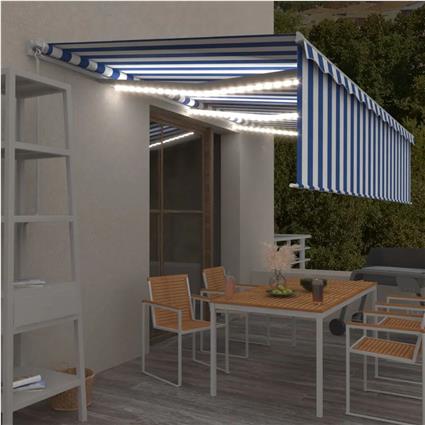 vidaXL Toldo retrátil manual com estore/LED 6x3 m azul e branco