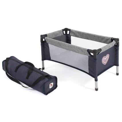 Cama Dobrável para Bonecas Cinza e Azul
