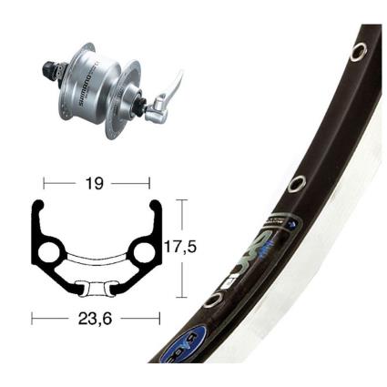 Winora Roda Dianteira Estrada Rigida Zac 19 Qr Dynamo Shimano Dh3n72 9 x 100 mm Black / Silver