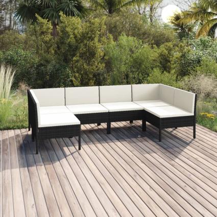 vidaXL 6 pcs conjunto lounge de jardim c/ almofadões vime PE preto