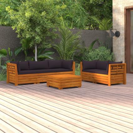 vidaXL 6 pcs conjunto lounge de jardim c/ almofadões acácia maciça