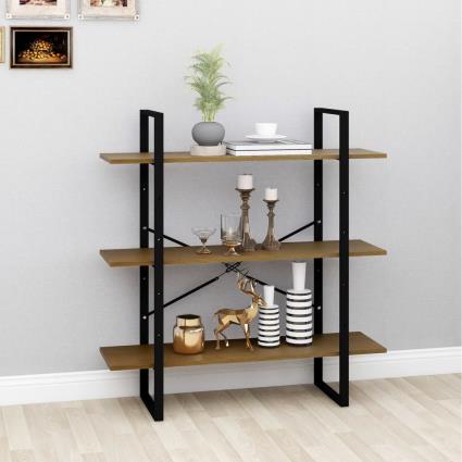 Estante com 3 Prateleiras 100x30x105 cm Pinho Maciço Castanho