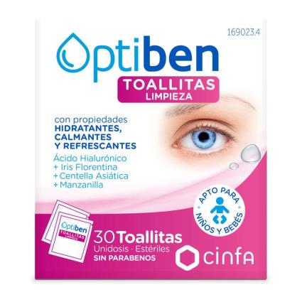 Toalhas de limpeza de dose única Optiben 30 para olhos