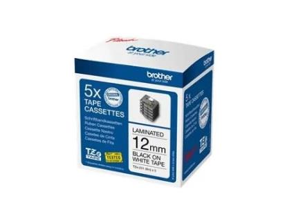 Brother Tze-231 - Adesivo - Preto em Branco - Rolo (1,2 cm x 8 m) 1 Cassete(s) Fita Laminada (pacote de 5) - Para P-touch Pt-1010, 1090, 1230, 1280, 1290, 1880, 1950, 2100, 2430, 2700, 3600, 7100, 9500