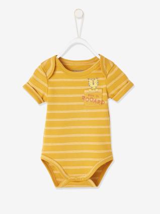Body às riscas de mangas curtas, para bebé amarelo escuro as riscas