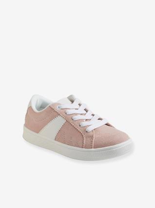 Sapatilhas, pele croute de cor, para menina rosa claro liso