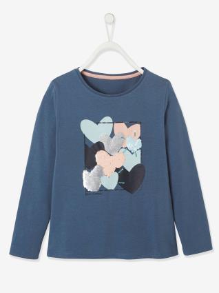 Camisola com corações, lantejoulas ou purpurinas azul medio liso com motivo
