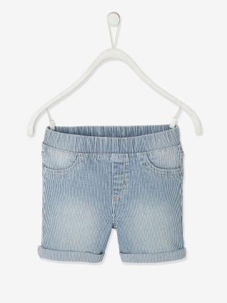 Calções às riscas, para menina azul claro desbotado