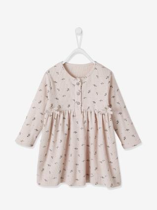 Vestido canelado às flores, para bebé cinzento claro estampado