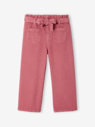 Calças cropped largas com cinto, para menina rosa escuro liso