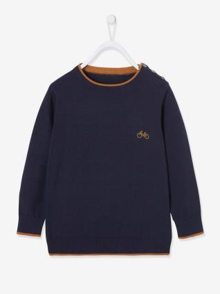 Camisola para menino azul escuro liso com motivo