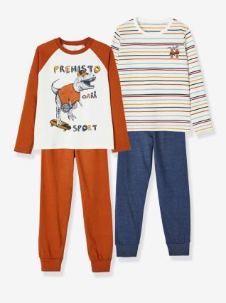 Lote de 2 pijamas em jersey, para menino branco claro liso com motivo
