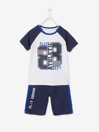 Conjunto de desporto t-shirt e bermudas, para menino azul vivo estampado