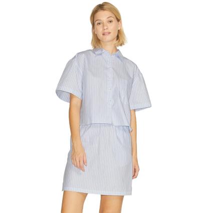 Jjxx Camisa Manga Curta Molly Relaxed Poplin Sn L White / Blue / Stripes Blue