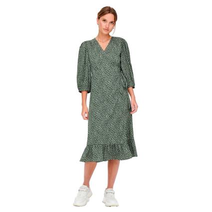 Only Vestido Olivia Wrap Midi S Balsam Green / Aop Kenya Grafic