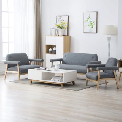 vidaXL Conjunto de sofás para 6 pessoas 3 pcs tecido cinzento-claro